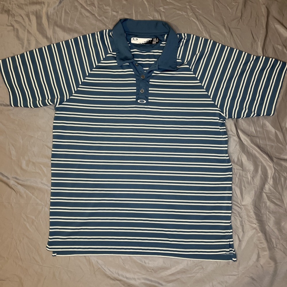 Oakley Shirt Mens XL Blue Striped Short Sleeve Polo Golf Hydrolix Regular Fit
